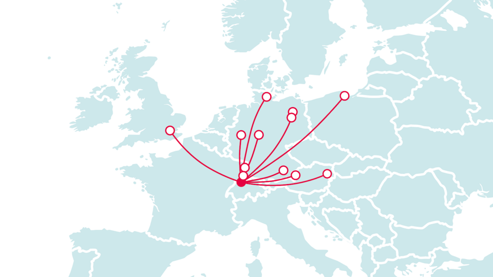 Europakarte mit Kooperationsstandorten