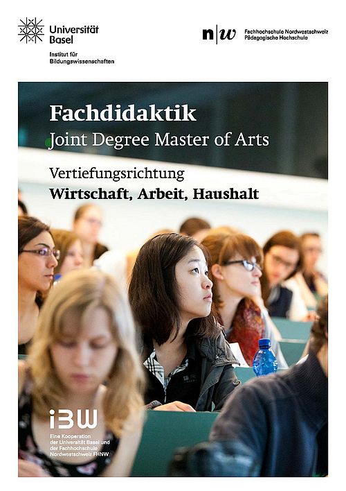 Titelbild des Flyers mit Studierenden und Logos