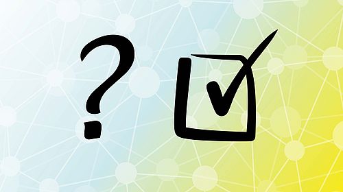 Fragezeichen und abgehaktes Kästchen als Piktogramm vor dem IBW-Hintergrund (blau-gelber Farbverlauf)
