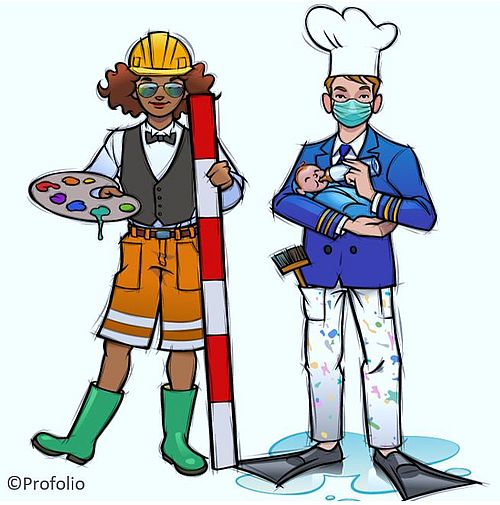 Due persone con accessori diversi, appartenenti a professioni diverse