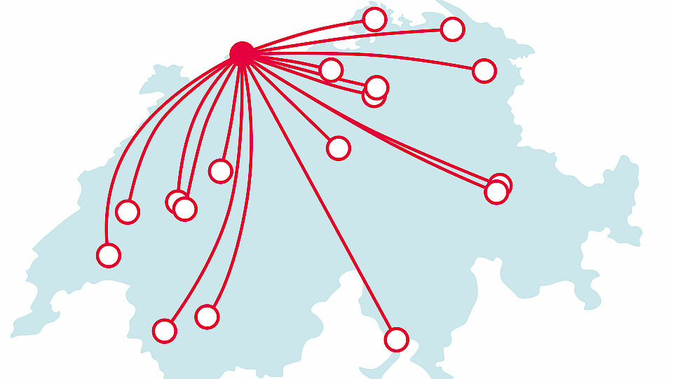 Schweizkarte mit Kooperationsstandorten