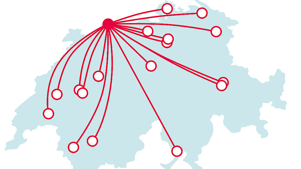 Schweizkarte mit Kooperationsstandorten