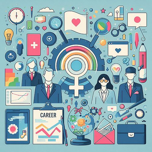 Diversi simboli di donne e carriera in un'unica immagine