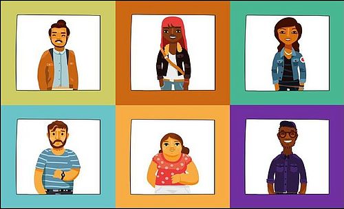 Titelfotos von allen Lektionen zusammen (sechs verschiedene Menschen)