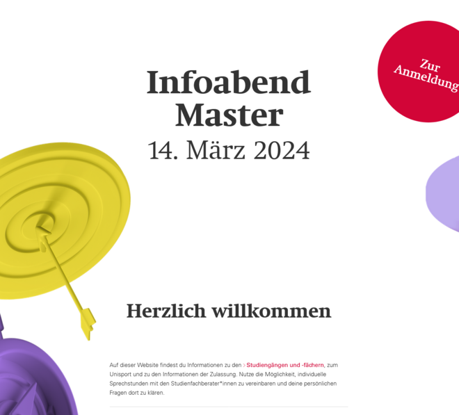 Screenshot der Uniseite zum Masterinfoabend