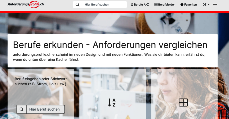 Screenshot der Startseite von www.anforderungsprofile.ch