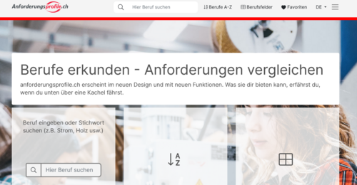 Screenshot der Startseite von www.anforderungsprofile.ch